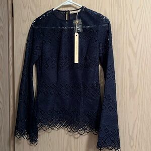 Shakuhachi Navy Lace Long Sleeve Top